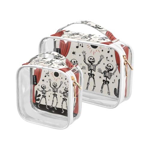 Amooorous 2 Pack Dancing Skull Black Clear Dekorative Herren Kulturbeutel Reise TSA zugelassen wiederverwendbare Kosmetiktaschen für Frauen Reise Set Airport Airline Compliant de maquillaje para,, von Amooorous