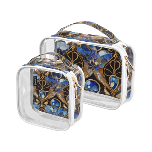 Amooorous 2 Pack Fleck Gläser Blau Boho Stil klare dekorative Kulturbeutel hängen TSA genehmigt transparente Reise Kosmetiktasche Männer rasieren kit Bolsa de almacenamiento, fleck brille blau, Fleck von Amooorous