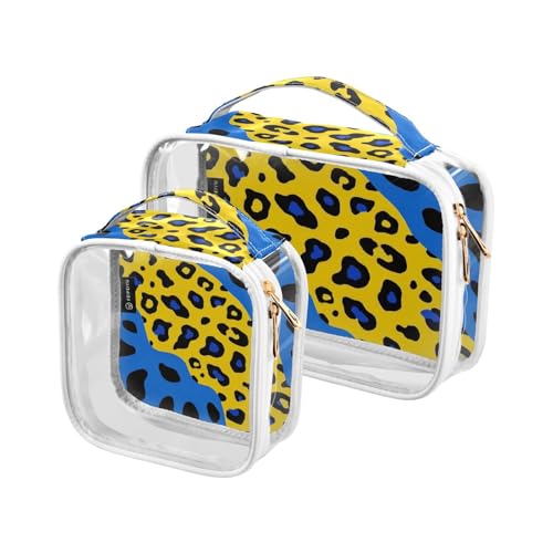 Amooorous 2 Pack Gelb-blau Leopard Print klare dekorative Kulturbeutel für Reisen Frauen TSA genehmigt wasserdichte Reise Kosmetiktasche Reise wesentliche de maquillaje para, Gelb-blau, Gelb-blauer von Amooorous