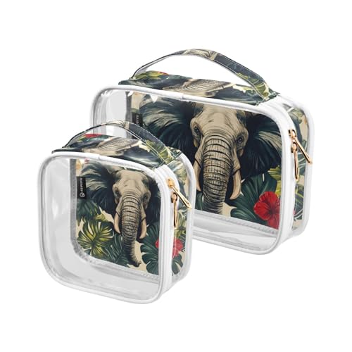 Amooorous 2 Pack Grau Elephant klare dekorative Herren Kulturbeutel Taschen für Reisen TSA zugelassen tragbare Reise Kosmetiktaschen für Frauen Flughafen Airline Compliant de maquillaje,, Grauer von Amooorous