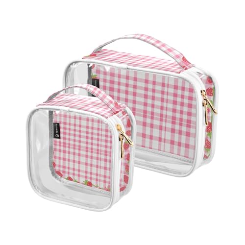 Amooorous 2 Pack Grün Pfirsich Karierte Büffel klare dekorative Reise Kulturbeutel TSA genehmigt wiederverwendbare Make-up Reisetasche Männer Rasierset Bolsa de almacenamiento, grün pfirsich kariert, von Amooorous