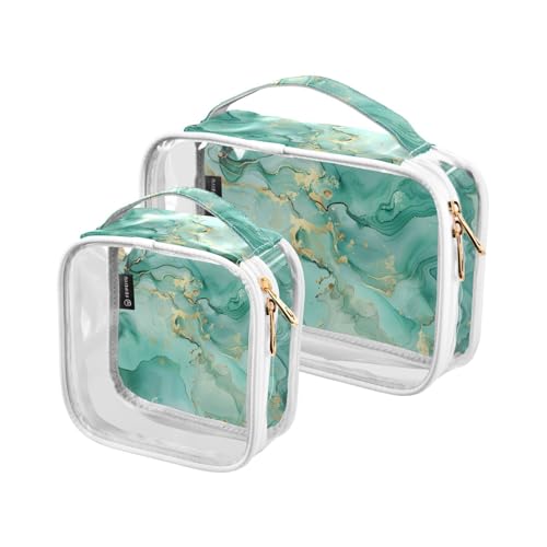 Amooorous 2 Pack Grünlich Gold Marmor Textur klare dekorative Kulturbeutel Männer TSA genehmigt transparente Kosmetiktasche Reise rasieren essentials Bolsa de almacenamiento, Grünlich, Grünlich von Amooorous