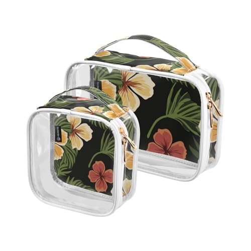 Amooorous 2 Pack Hawaii Gelbe Blumen Reen Blätter klar dekorative hängende Reise Toilettenartikel TSA genehmigt wiederverwendbare große Kosmetiktaschen für Frauen Männer Rasier-Kit maquillaje, Hawaii von Amooorous