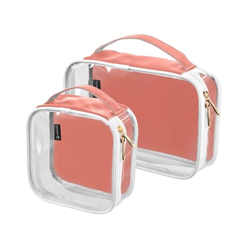 Amooorous 2 Pack Lachs Einfarbig Reine Plain Pfirsich klare dekorative Herren Toilettenartikel Reise TSA genehmigt multifunktionale kleine Kosmetiktasche Flughafen Airline Konform maquillaje, Lachs von Amooorous