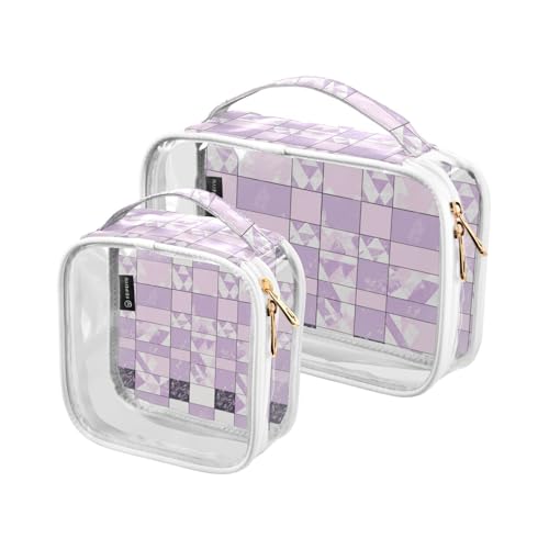 Amooorous 2 Pack Licht Lila und Weiß Kariert Muster Klar Dekorative Reise Kulturbeutel TSA genehmigt wiederverwendbare Make-up Veranstalter tasche Männer rasieren kit de maquillaje para, hell lila und von Amooorous