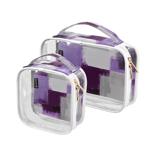 Amooorous 2 Pack Lila Weiß Grau Tinte Kunst Malerei klare dekorative Kulturbeutel Reisetasche TSA zugelassen tragbare Make-up Tasche Kleine Männer rasieren kit para maquillaje, lila weiß grau Tinte von Amooorous