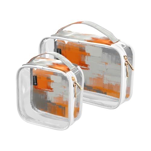 Amooorous 2 Pack Orange Weiß Grau Tinte Kunst Malerei klar dekorative Herren Toilettenartikel Reise TSA zugelassen tragbare Make-up Reisetasche Rasieren Essentials para maquillaje, orange weiß grau, von Amooorous