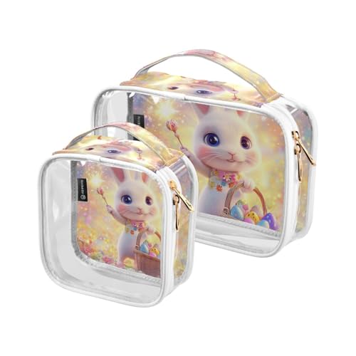 Amooorous 2 Pack Ostern Cartoon Nette Weiße Ei Kaninchen klare dekorative Kulturbeutel für Reisen Frauen TSA zugelassen wiederverwendbare Taschen für Frauen Flughafen Flughafen Konform para von Amooorous