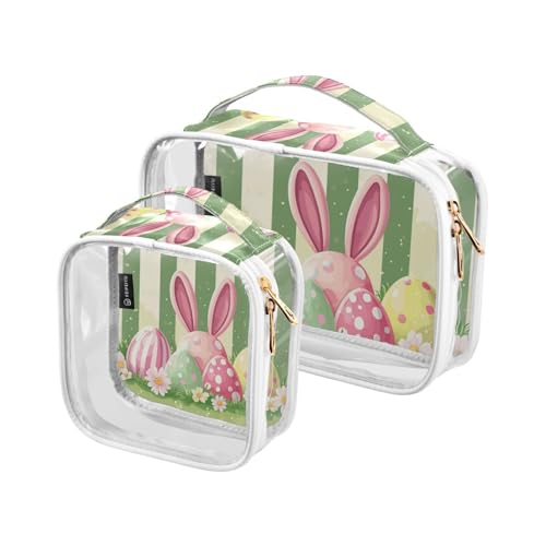 Amooorous 2 Pack Ostertag Ostereier Blumen Kaninchen Ohren Grün klare dekorative Reise Kulturbeutel TSA zugelassen transparente kleine Kosmetiktasche Männer rasieren kit maquillaje para, Ostertag, von Amooorous