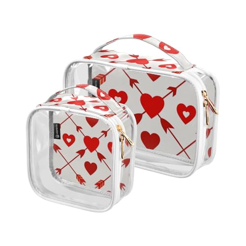 Amooorous 2 Pack Pfeil Herz Muster Rot klare dekorative Herren Kulturbeutel für Reisen TSA zugelassen multifunktionale kosmetische Reisetasche rasieren essentials maquillaje para, pfeil herz muster, von Amooorous