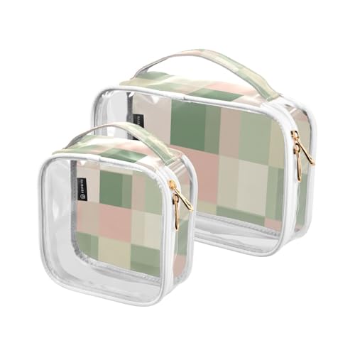 Amooorous 2 Pack Rosa Grün Platz klar dekorative Herren Kulturbeutel TSA genehmigt multifunktionale Reise Make-up Tasche Flughafen Airline Compliant de maquillaje, Rosa Grün Quadrat, 1 größe, Rosa von Amooorous