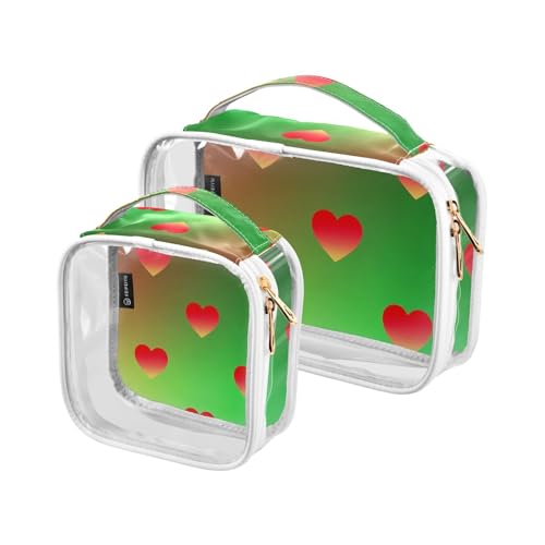 Amooorous 2 Pack Rot Grün Gradient Valentine Liebe klare dekorative Herren Kulturbeutel Reisetasche TSA zugelassen tragbare kleine Kosmetiktasche Reise wesentliche Bolsa de maquillaje, Rot grün, Rote von Amooorous