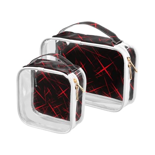 Amooorous 2 Pack Rot und Schwarz Unregelmäßige Muster klare dekorative Kulturbeutel für TSA genehmigt wasserdichte Make-up Tasche reise Männer rasieren kit de maquillaje, Rot und schwarz unregelmäßig, von Amooorous