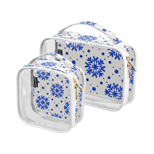 Amooorous 2 Pack Schneeflocke Blau Polka Dot klare dekorative Kulturbeutel Reisetasche TSA zugelassen wiederverwendbare Reise Kosmetiktaschen für Frauen Flughafen Flughafen Konforme Maquillaje,, von Amooorous