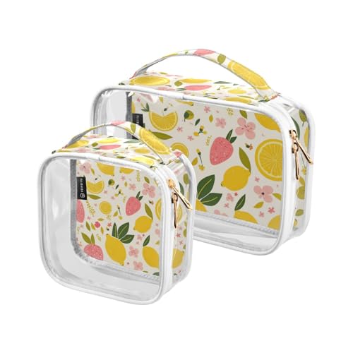 Amooorous 2 Pack Sommer Früchte Retro Gelb klare dekorative klare Kulturbeutel TSA genehmigt wasserdichte große Kosmetiktasche Männer rasieren kit para maquillaje, sommer frucht retro gelb, 1, sommer von Amooorous