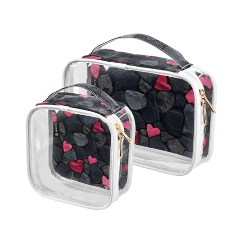 Amooorous 2 Pack Stein Textur Valentine Schwarz klare dekorative hängende Kulturbeutel TSA zugelassen wiederverwendbare Kosmetiktaschen für Frauen Reise Set rasieren essentials maquillaje, stein, von Amooorous