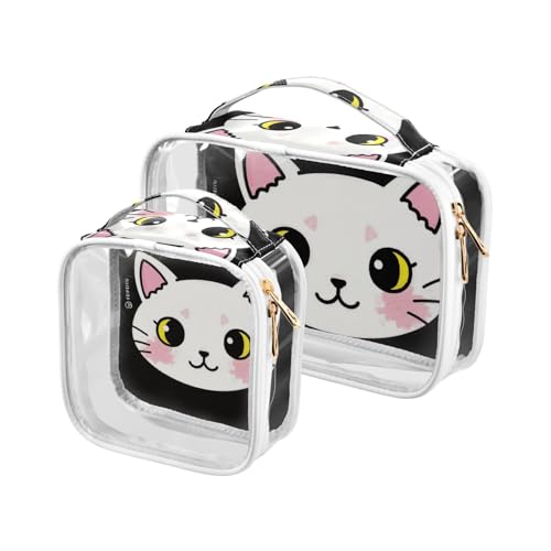 Amooorous 2 Pack Weiße Katze klare dekorative klare Kulturbeutel TSA zugelassen transparente Reise Kosmetiktaschen für Frauen Männer rasieren kit de maquillaje para, Weiße Katze, 1 größe, Weiße Katze, von Amooorous