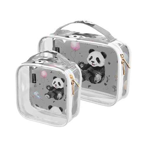 Amooorous 2 Stück Cartoon Cute Birthday Schwarz und Weiß Panda Klar Dekorative Kulturbeutel Set TSA genehmigt Multifunktionale Kosmetiktaschen für Frauen Reise Essential Maquillaje, Cartoon-süßer von Amooorous