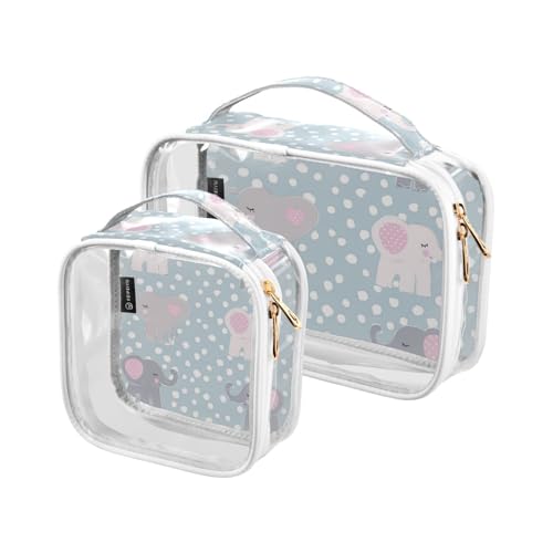 Amooorous 2 Stück Cartoon Cute Blue Valentine Elephant Clear Dekorative Kulturbeutel Reise TSA genehmigt Wiederverwendbare kleine Kosmetiktasche Herren Rasierset de maquillaje para, Niedlicher blauer von Amooorous