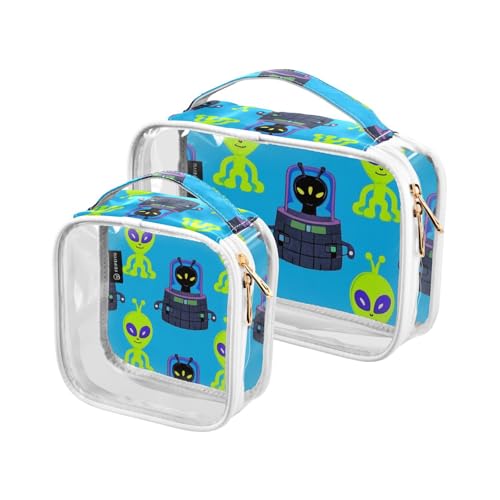 Amooorous 2 Stück Cartoon Cute Green Aliens Clear Dekorative Herren Kulturbeutel TSA genehmigt Transparent Tasche Reise Kosmetik Herren Rasierset de maquillaje, Cartoon-niedliche grüne Aliens, 1 size von Amooorous