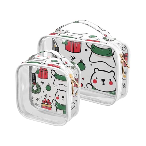 Amooorous 2 Stück Cartoon-Weihnachts-Kulturbeutel, transparent, dekorativ, TSA-zugelassen, wasserfest, Kosmetiktaschen mit Reißverschluss, Rasierset für Herren, Maquillaje, Niedlicher weißer von Amooorous
