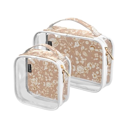 Amooorous 2 Stück Roses Gold Romantic Roses for Valentine Clear Decorative Herren Kulturbeutel TSA genehmigt Transparent Make-up Organizer Tasche Rasur Essentials de Maquillaje, Roses Gold Romantische von Amooorous