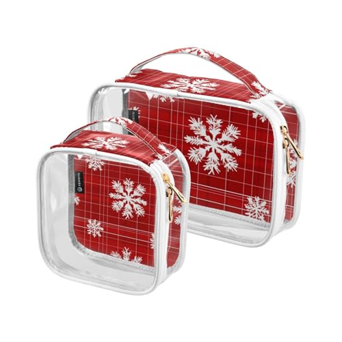 Amooorous 2 Stück Schneeflocken Weihnachten Plaids rot transparent dekorative Kulturbeutel klein TSA-zugelassen multifunktionale Make-up-Tasche Reise Herren Rasierset Maquillaje, Schneeflocken von Amooorous