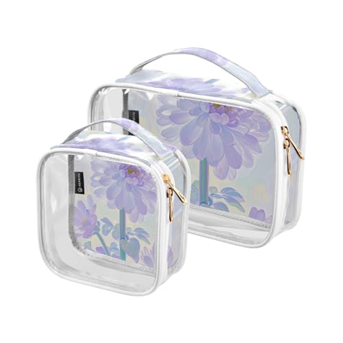 Amooorous 2 Stück Sommer Lila Ölgemälde Gänseblümchen klar dekorative Reise-Kulturbeutel TSA-zugelassen wiederverwendbare Make-up-Reisetasche Herren Rasierset Maquillaje, Sommer lila Ölgemälde von Amooorous