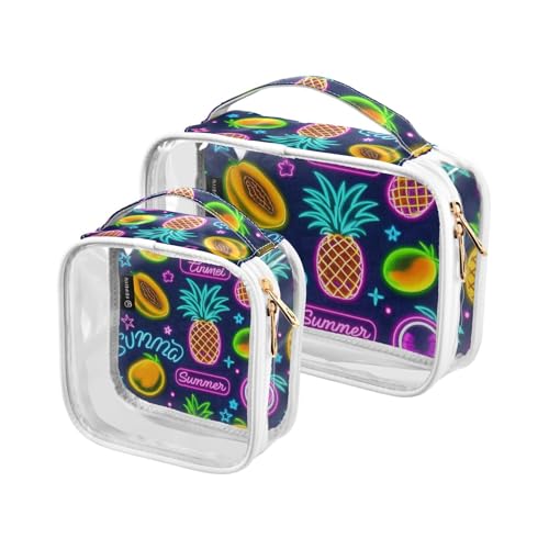 Amooorous 2 Stück Sommer Neon Fruit Ananas Obst Klar Dekorative Herren Kulturbeutel für Reisen TSA-zugelassen Wiederverwendbare Kosmetiktasche Herren Rasierset Maquillaje Para, Sommer-Neonfrucht, von Amooorous