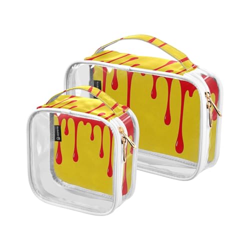 Amooorous 2 Stück fließende Pigmente rot gelb Kunst transparent dekorative Kulturtasche Herren TSA-zugelassen wasserabweisend kleine Kosmetiktasche Reise Essential de maquillaje, Fließende Pigmente, von Amooorous