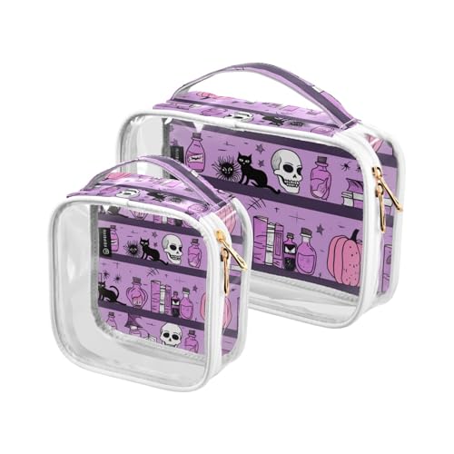 Amooorous 2 Stück lila Halloween Mystery Magic transparente dekorative Kulturbeutel zum Aufhängen, TSA-zugelassen, wiederverwendbare Make-up-Tasche, Organizer, Reisezubehör, Maquillaje, Lila Halloween von Amooorous