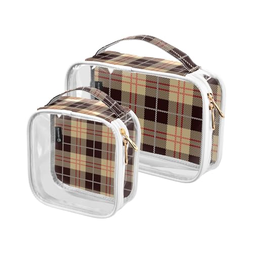 Amooorous 2 Stück orange-braune quadratische transparente dekorative Herren-Kulturbeutel, Reisetasche, TSA-genehmigt, tragbare kleine Kosmetiktasche, Flughafen-konform, Bolsa de Almacenamiento, von Amooorous