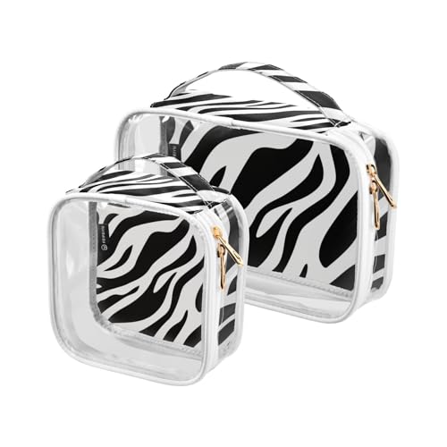 Amooorous 2 Stück schwarze und weiße Textur, transparente dekorative Kulturbeutel für Reisen, TSA-zugelassen, multifunktionale Kosmetiktaschen mit Reißverschluss, Rasierset für Herren, Bolsa de von Amooorous