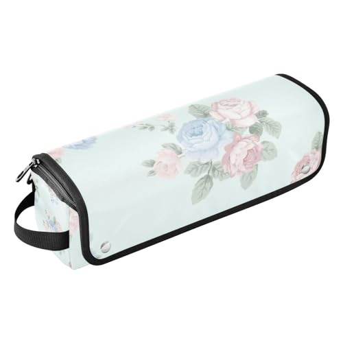 Amooorous 2-in-1-Haar-Werkzeug-Organizer mit herausnehmbarer, hitzebeständiger Matte, Aufbewahrungstasche für Glätteisen, Glätteisen, Lockenstäbe, rote und blaue Pfingstrosen, für Damen, Rote und von Amooorous