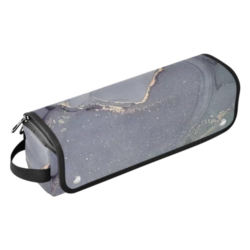Amooorous 2-in-1-Lockenstab-Reisetasche mit Eisenmatte, tragbarer Haarstyling-Werkzeug-Organizer für Lockenstab Glätteisen, flacher Haartrockner, grau-goldene Marmor-Textur, tragbare Reiseutensilien, von Amooorous