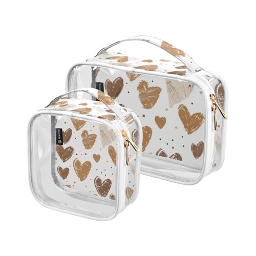 Amooorous 2 x braune Herz-Kulturbeutel für TSA-zugelassene transparente große Kosmetiktasche für Herren Rasierset Maquillaje Para, Braunes Herz, 1 size von Amooorous