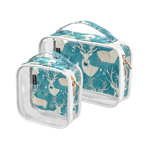 Amooorous 2 x grüne Pixel Elch Weihnachten transparente dekorative Kulturbeutel für TSA-zugelassene wiederverwendbare Make-up-Reisetasche Herren Rasierset maquillaje para, Grüner Pixel-Elch von Amooorous