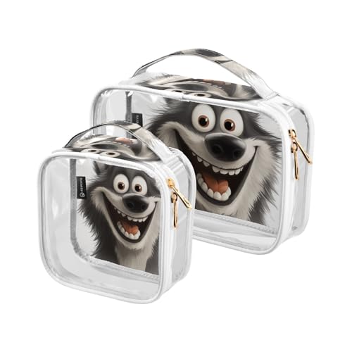 Amooorous 2 x transparente Kulturbeutel mit lustigem Wolf-Motiv, für Reisen, TSA-zugelassen, transparente Make-up-Tasche, Organizer, Rasierset für Herren, von Maquillaje Para, Lustiger Wolf mit von Amooorous