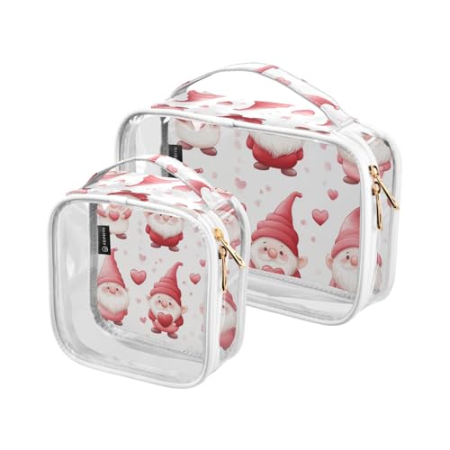Amooorous 2er Pack Cartoon Niedlich Rot Weihnachten Zwerge Transparent dekorative Kosmetiktasche für Frauen TSA gebilligt Multifunktions Make-up Organizer Herren Set, Cartoon süße rote von Amooorous