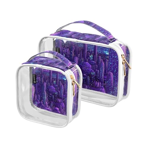 Amooorous 2er Pack lila Techno Kaktus transparente dekorative Männer Kulturbeutel TSA zugelassene wasserdichte Kosmetiktaschen für Frauen Flughafen kompatible Reise-Kit Fluggesellschaft,, Lila Techno Amooorous 2er Pack lila Techno Kaktus transparente dekorative Männer Kulturbeutel TSA zugelassene wasserdichte Kosmetiktaschen für Frauen Flughafen kompatible Reise-Kit Fluggesellschaft,, Lila Techno von Amooorous