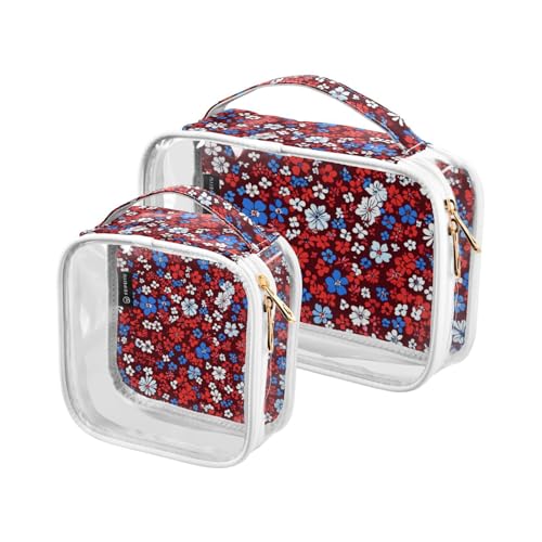 Amooorous 2er-Pack mehrere kleine Blumen und Schmetterlinge rot und blau klar dekorative Kulturbeutel Männer TSA genehmigt transparente große Kosmetiktasche Reise wichtig maquillaje, mehrere kleine von Amooorous