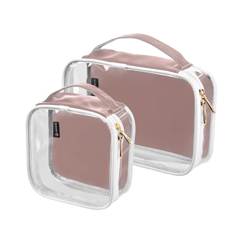 Amooorous 2er-Pack rosa braune Volltonfarbe reine schlicht klar dekorative Reisekosten Kit TSA genehmigt wasserdichte Reise-Make-up-Tasche für Frauen Rasur Kit de maquillaje, rosig braun Volltonfarbe von Amooorous