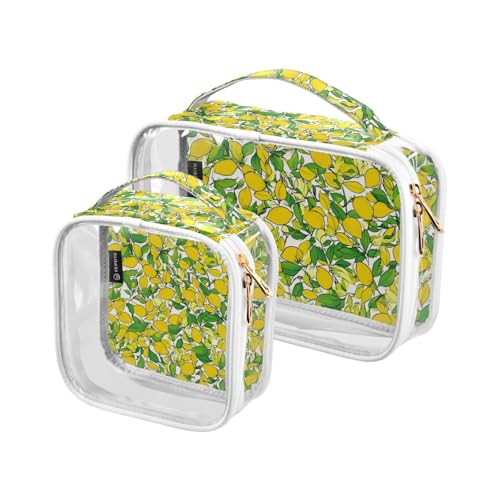 Amooorous 2er Set Transparente dekorative Kulturbeutel mit Zitronenmuster Gelb und Grün TSA zugelassen für Herren Reisetasche Herren Zitrone Gelb Grün Lemon Gelb Grün, Zitrone, gelbe und grüne von Amooorous