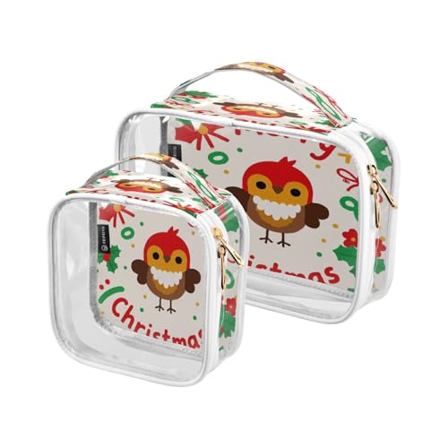 Amooorous 2pcs Fröhliche Weihnachten Cartoon Vogel Transparent Dekorative Hängende Reisetoilette TSA genehmigt Transparent Make-up Organizer Tasche Notwendige Rasur de maquillaje,, Frohe Christmas von Amooorous