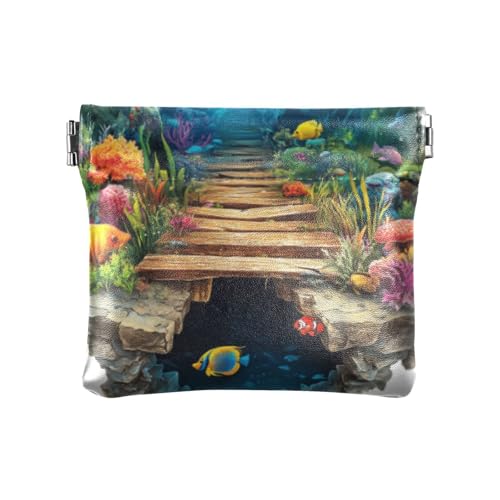 Amooorous 3D-Loch weiße Wand Unterwasserlandschaft Damen Herren Leder Münzgeldbörsen tragbar Schmuck für Männer Frauen Reisen, Weiße 3D-Loch-Unterwasserlandschaft, 1 size von Amooorous
