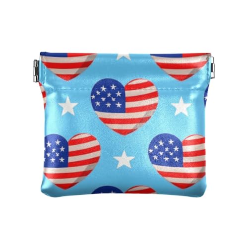 Amooorous 4. Juli Unabhängigkeitstag Rot und Blau Liebe Damen Kleine Leder Münzbörse Geldbörse Geldbörse Einzigartige Mini Geldbörse Geldbörse für Männer Frauen Reisen, 4. Juli Unabhängigkeitstag von Amooorous