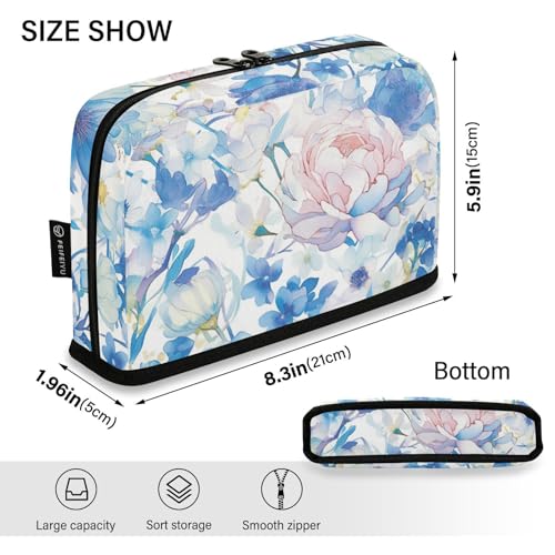 Amooorous Aquarell-Kunst-Federmäppchen, elegantes Design, blaue Blumen, großes Fassungsvermögen, Stifteetui mit Fach, Schreibwaren-Organizer für Studenten, Schulbedarf, estuche para lapices von Amooorous