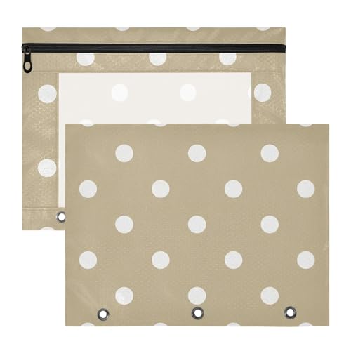 Amooorous Binder Bleistift Beutel Mehrzweck-Kunststoff-Aktenordner für 3 Ringe Binder 2 Pack Studenten Büro Cartoon Dot Khaki von Amooorous