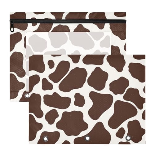 Amooorous Binder-Bleistifttaschen mit 3 verstärkten Ösen, 3-Loch-Tasche für A4-Papier, Briefe, 2 Stück, Studenten, College-Zubehör, brauner Kuhdruck Amooorous Binder-Bleistifttaschen mit 3 verstärkten Ösen, 3-Loch-Tasche für A4-Papier, Briefe, 2 Stück, Studenten, College-Zubehör, brauner Kuhdruck von Amooorous