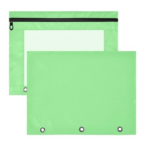 Amooorous Binder-Federmäppchen, stabile 3-Lochung für 3 Ringe, 2 Stück, für Lehrer, Schule, Studenten, Lehrerbedarf, Hellgrün, einfarbig, einfarbig von Amooorous